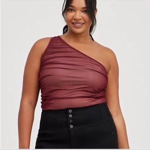 Torrid Maroon Sheer One-Shoulder Tank
